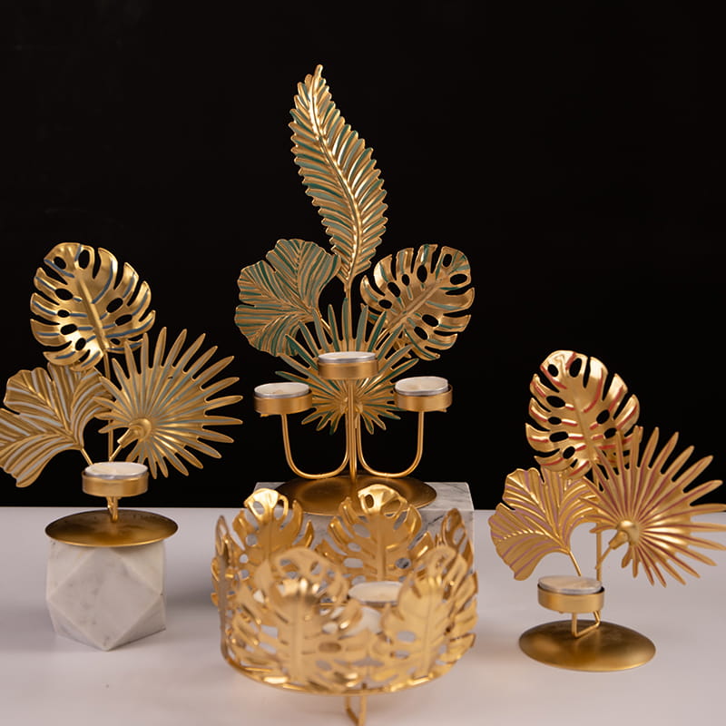 ของตกแต่งงานแต่งงานหรือของแต่งบ้านในชีวิตประจำวันใบที่แตกต่างกันรูปโลหะเชิงเทียนทีไลท์